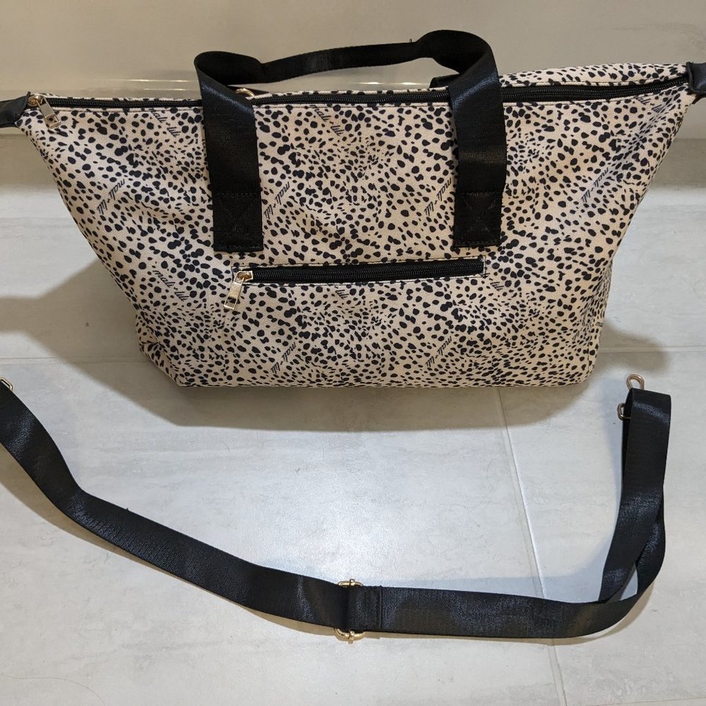 Mali & Lili Weekender Bag Black Cream Duffel Tote Leopard